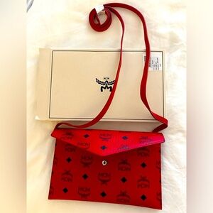 Red Visetos Coated Canvas Envelope Crossbody Bag w/ Box